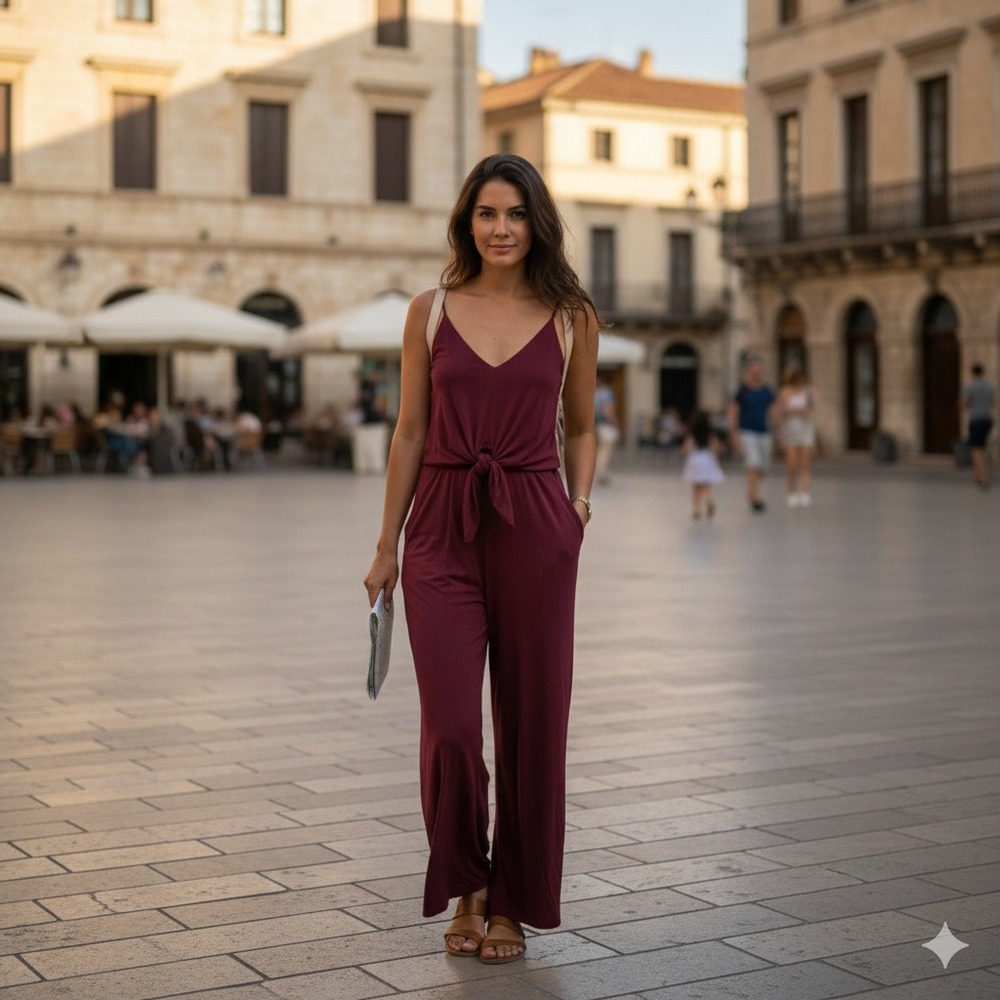 Mouliette Soeurs Willa Jumpsuit Burgundy Red Tie Front Wide Leg Pockets Small